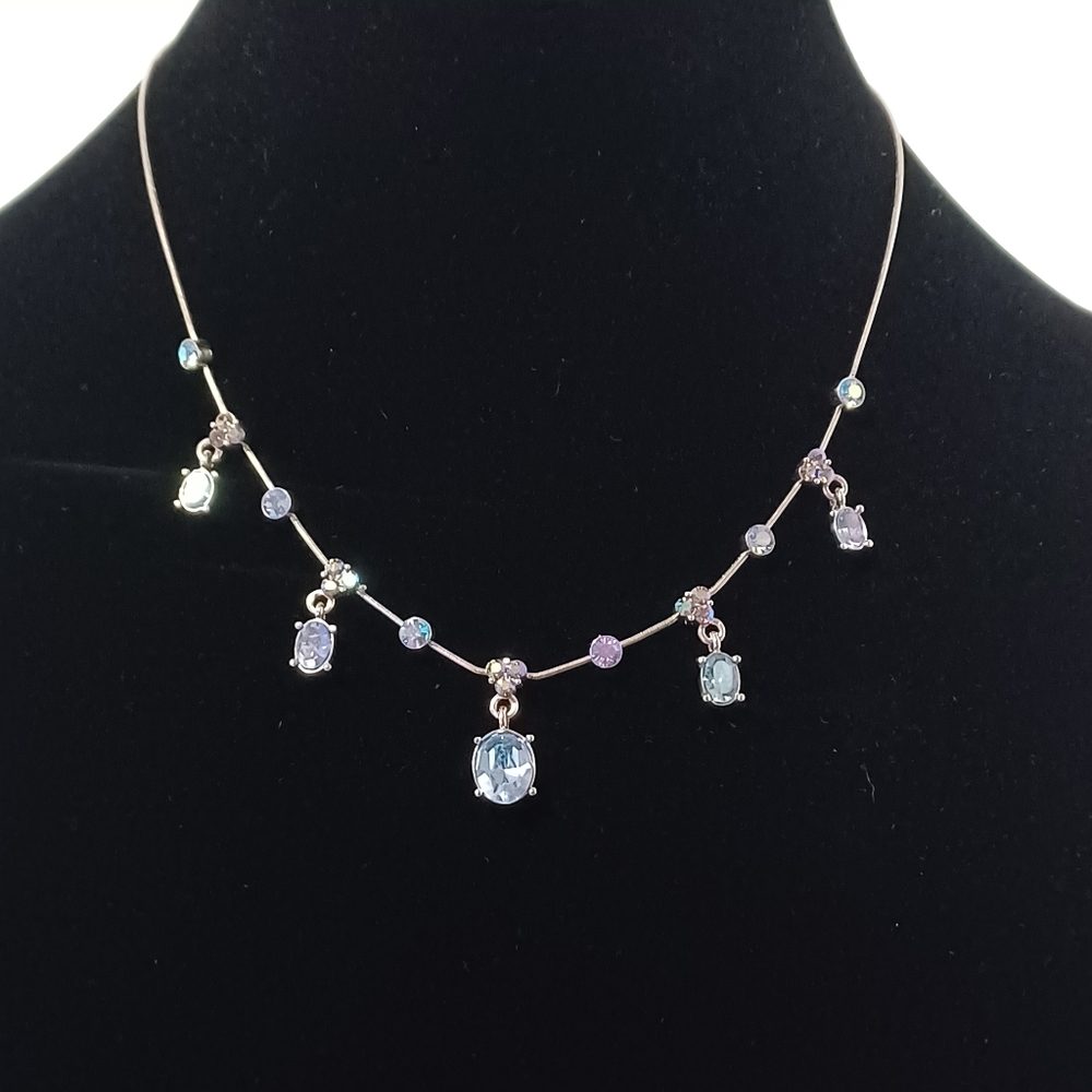 Monet Light Blue Crystal Dangle Necklace
